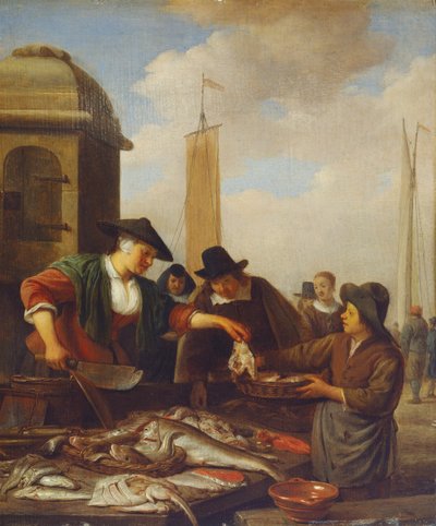 A Fish Stall by a Harbour by Hendrik Martensz Sorgh