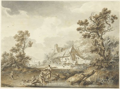 Farm with Women Washing in the Foreground by Hendrik Meijer
