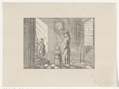 Man Teaching a Boy and a Girl to Tell Time on a Standing Clock by Hendrik Numan