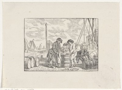 Men on a Quay Working with Barrels of Fish by Hendrik Numan