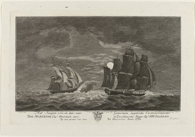 Sextroh Chasing the Marianne, 1782 by Hendrik Roosing
