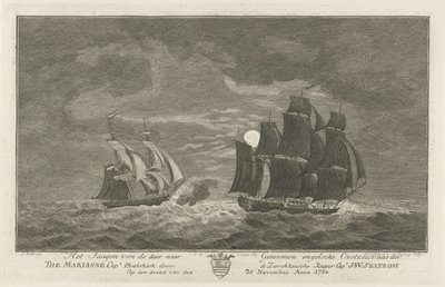Sextroh Chases the Marianne, 1782 by Hendrik Roosing