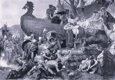 Cremation of a chief in eastern Russia-tenth century, illustration from Landmarks in European History by Henryk Siemiradzki