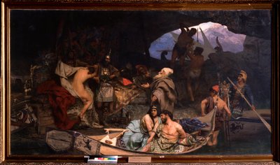 Les corsaires. Scene where they bring their loot and prisoners (hostages) into a cave by Henryk Siemiradzki