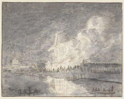 Fire in a Mill on the Muiderdijk, ca. 1710 by Hendrik Spilman