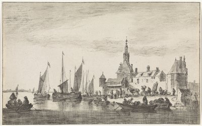 River View with Merchants on a Bank near Houses by Hendrik Spilman