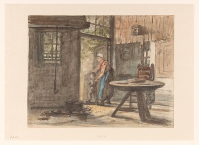 Woman Sewing and Child by Hendrik Valkenburg