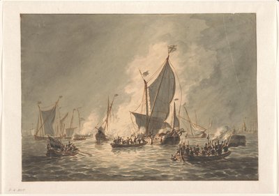 Destruction and Burning of Spanish Ships by the Sea Beggars at Den Briel, 1572 by Hendrik Vettewinkel