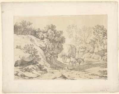 Hay Wagon on the Road (Tentamina Lithographica, Italian Landscapes) by Hendrik Voogd