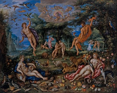 The Four Elements, With Scenes From Genesis Beyond by Hendrik de & Alsloot Denis van (c.1573 1625/26) Clerck
