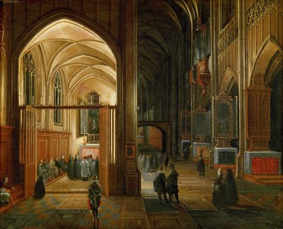 Evening Service in a Gothic Church by Hendrik van Steenwyck