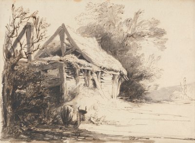 An Old Barn, Trees and Cow by Heneage Finch fourth Earl of Aylesford