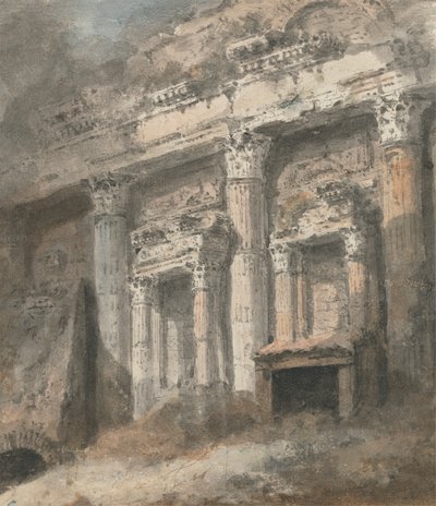 Facade of Ruined (?) Roman Temple, with Columns and Doorway by Heneage Finch fourth Earl of Aylesford