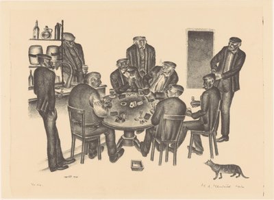 Men Playing Cards in a Bar by Henk Henriët (signed by artist)