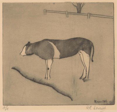 Cow Standing by a Shore by Henk Henriët (signed by artist)