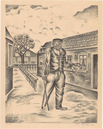 Man with Wooden Leg and Walking Stick by Henk Henriët (signed by artist)