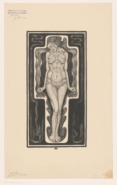 Standing naked woman with long hair by Henk Schilling