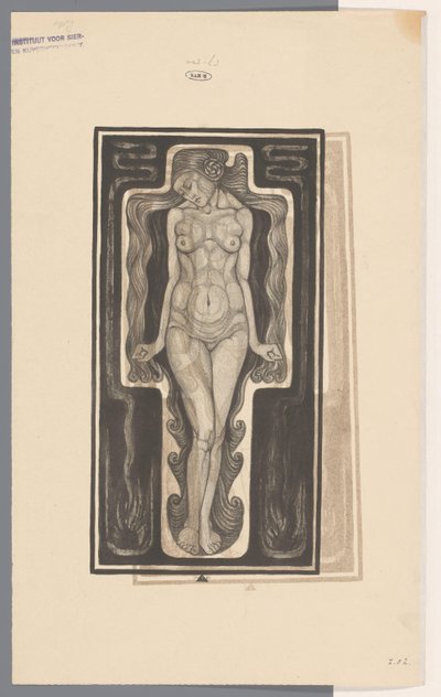 Standing naked woman with long hair, Wandering psyche by Henk Schilling