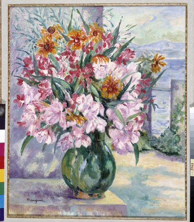 Vase of Flowers on Terrace in Front of the Sea by Henri Charles Manguin