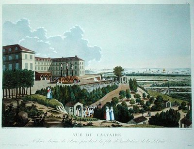 Procession before a calvary erected by the Missions at Mont Valerien, near Paris, engraved by Queverdo by Henri (after) Courvoisier Voisin