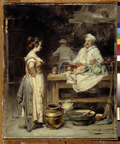 The Kitchen: A Cook and a Maid in a Kitchen by Henri Adrien Tanoux