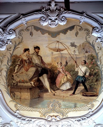 Fishing Scene at Chantilly Castle by Henri Baron
