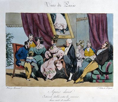 Humorous Depiction of the Behaviour and Conversation of Guests After Dinner, cartoon for 