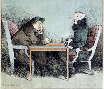 Chess players Engraving by Henry Monnier by Henri Bonaventure Monnier