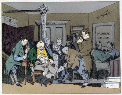 Ten hours: reading newspapers, lunches, size of feathers - in "Administrative mores" by Henri Monnier by Henri Bonaventure Monnier