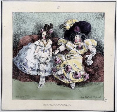 Ugly Women Doing Tapestry Sitting in a Living Room - in Parisiennes by Henri Monnier, ed. Delpech, Paris by Henri Bonaventure Monnier