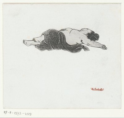 Reclining Japanese Woman with Bare Upper Body by Henri Charles Guérard (attributed to)