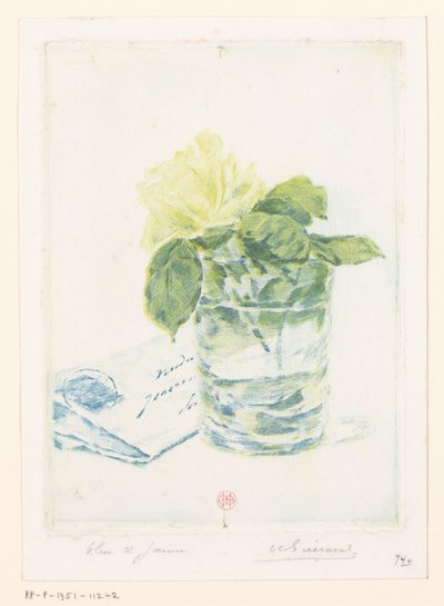 Letter Next to a Vase with Rose by Henri Charles Guérard (signed by artist)