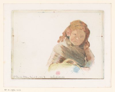 Girl with Basket in a Flower Meadow by Henri Charles Guérard (signed by artist)