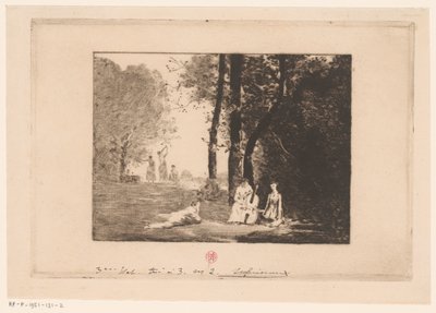 Women Making Music Under a Tree by Henri Charles Guérard (signed by artist)
