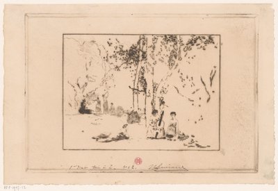Women Making Music Under a Tree by Henri Charles Guérard (signed by artist)