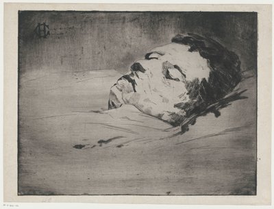 Portrait of an Unknown Man on His Deathbed by Henri Charles Guérard (signed by artist)