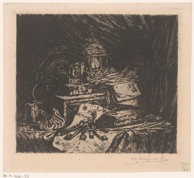 Still Life with Keys and Lantern by Henri Charles Guérard (signed by artist)