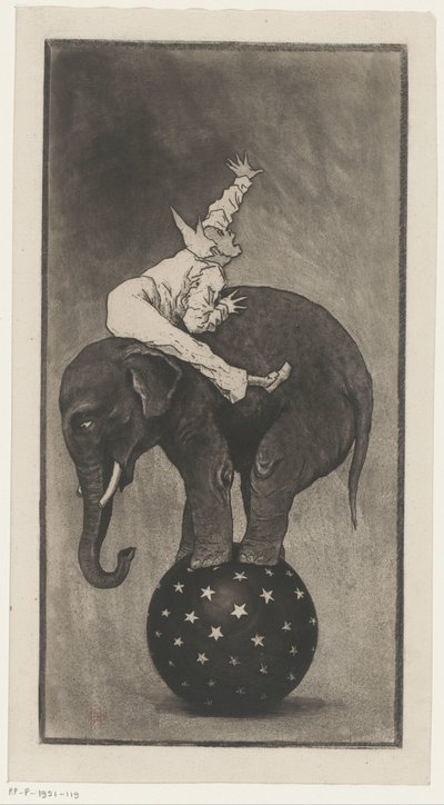 Elephant Balancing on a Ball with a Man on Its Back by Henri Charles Guérard
