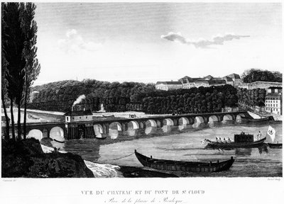 View of the castle and the bridge of Saint-Cloud - drawing by Courvoisier by Henri Courvoisier Voisin