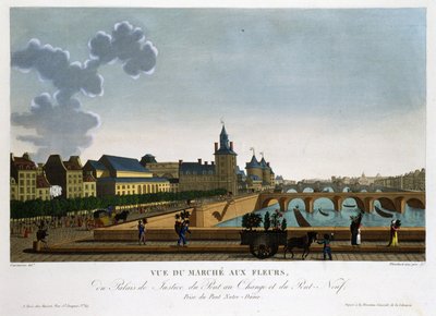 View of the Flower Market, Exchange Bridge and New Bridge - in Views of Paris by Courvoisier by Henri Courvoisier Voisin