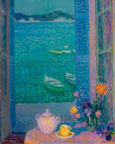 Bunch of Flowers at the Window, Villefranche-sur-Mer by Henri Eugene Augustin Le Sidaner