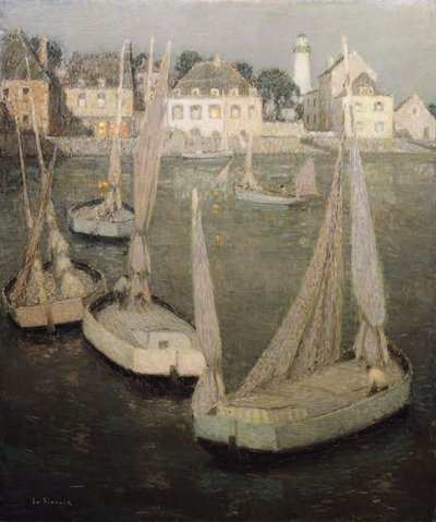 Breton Port by Moonlight by Henri Eugene Augustin Le Sidaner