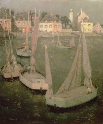 Brittany Port by Moonlight by Henri Eugene Augustin Le Sidaner