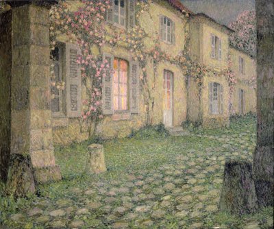House with Roses at Dusk by Henri Eugene Augustin Le Sidaner