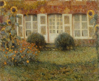 Pavilion House with Sunflowers by Henri Eugene Augustin Le Sidaner