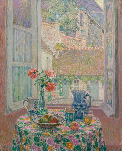 Table Overlooking the Courtyard by Henri Eugene Augustin Le Sidaner