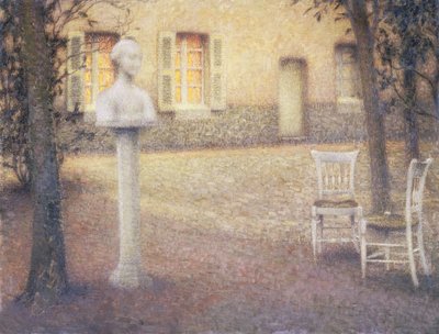 The Bust in the Garden at Twilight by Henri Eugene Augustin Le Sidaner
