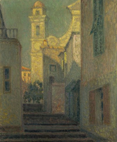 The Street to the Church, Villefranche-sur-Mer by Henri Eugene Augustin Le Sidaner
