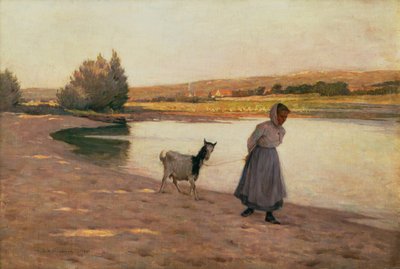 Woman Pulling a Goat by Henri Eugene Augustin Le Sidaner