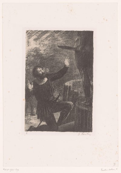 Cellini Kneels Before His Bronze Statue of Perseus by Ignace Henri Jean Fantin Latour